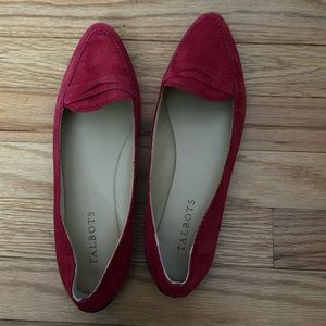 Talbots 8 red suede scalloped pointed toe ballet flats driving moc moccasins EUC